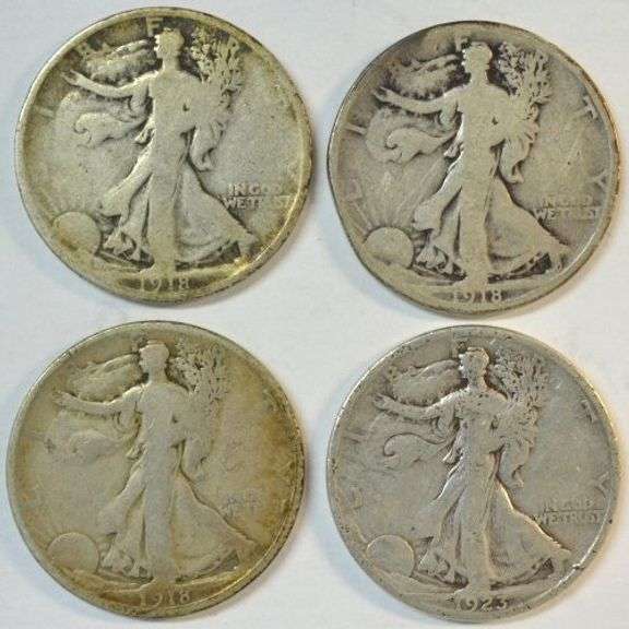 4 Diff. Better date Walking Liberty Half Dollars 1918 to 1923-S