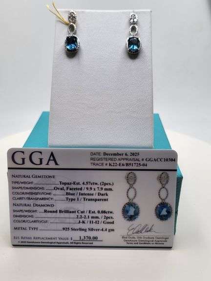 Magnificent pair earring Topaz and diamond in Silver – GGA Certified