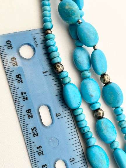 925 Sterling Silver Multi Strands Turquoise Beads With Silver Ball Accent Bracelet