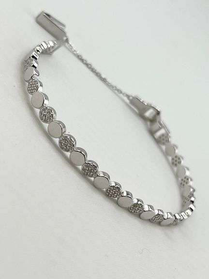 925 Sterling Silver alternating Round Disk Tennis Bracelet