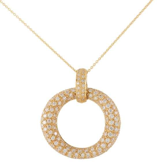 3.25ctw Pave Diamond Open Circle Pendant Necklace in 18K