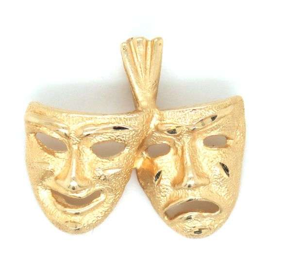 14kt Yellow gold Comedy and Tracedy charm pendant
