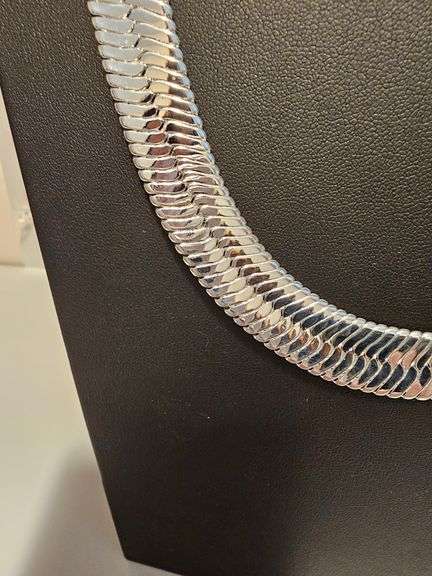 Huge 129.4 Gram .925 Sterling Silver Plate Herringbone Necklace