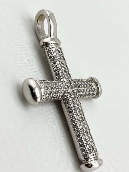 14KT White Gold Large Full Pave Natural Diamond Cross