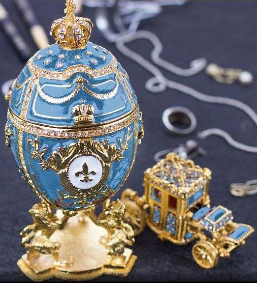 Royal Imperial Aqua Russian Fabergé Egg Replica with Aqua Carriage