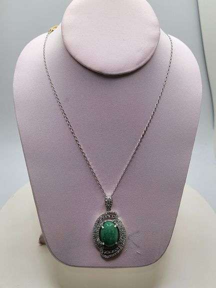 Magnificent Emerald and diamond in Silver Necklace– GLA Certified