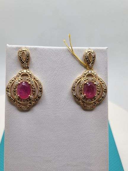 Magnificent pair earring of Ruby and diamond in Silver – GGA Certified