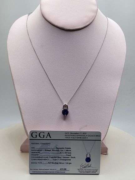Magnificent Tanzanite Pendent in Silver – GGA Certified, size:18