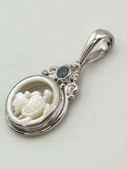 Sajen 925 Sterling Silver Mother Of Pearl Turquoise Turtle Pendant