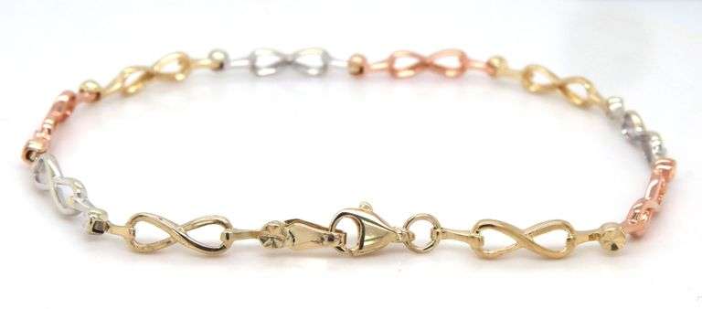 14kt Tri color gold Infinity link station bracelet
