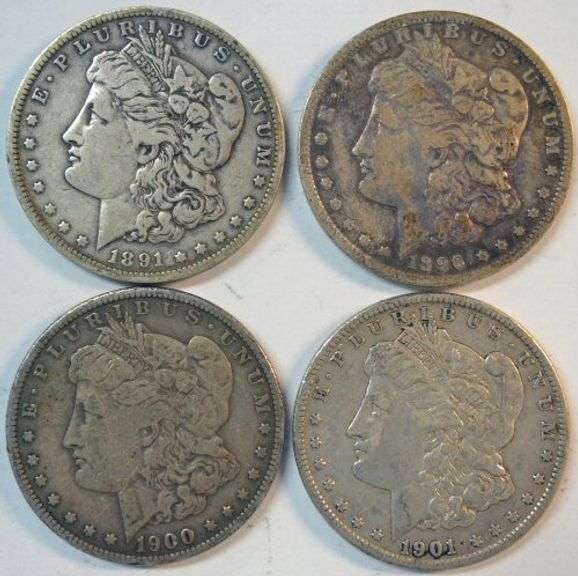 4 Different Morgan Silver Dollars 1891-O to 1901-O
