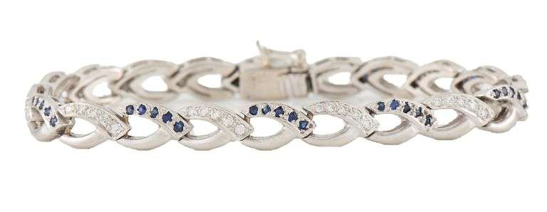 1.50ctw Sapphire and 1.52ctw Diamond Marquise Shaped Link Bracelet in Platinum
