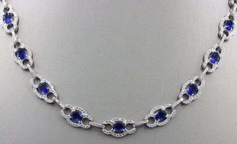 925 Sterling silver oval blue cubic zirconia and white cubic zirconia necklace