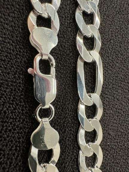 Men's 9.7mm Solid .925 Sterling Silver Flat Figaro Chain Link Italy Necklace 24"