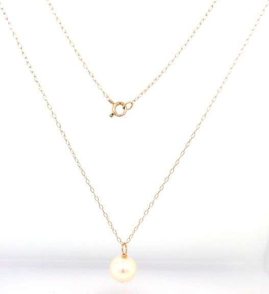 14kt Yellow gold 7.5-8mm pearl pendant on chain