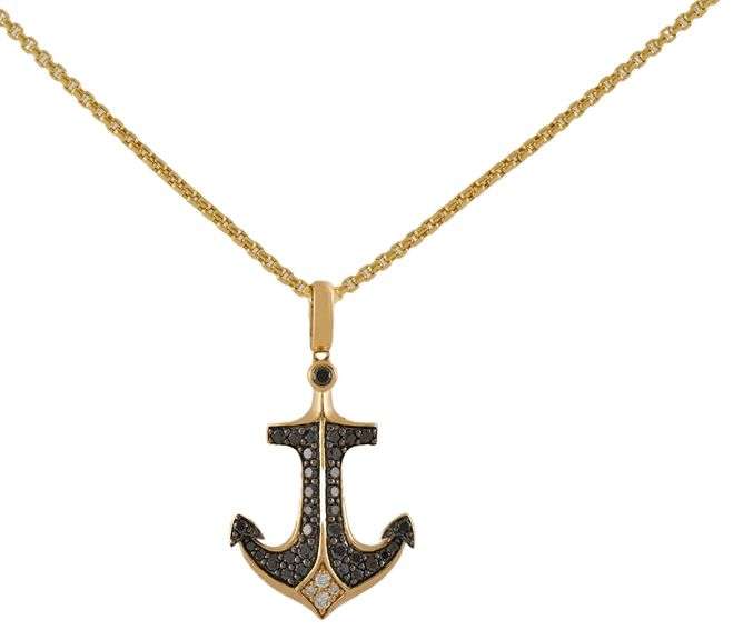 Effy 0.73ctw Black and White Diamond Anchor Pendant Necklace in 14K