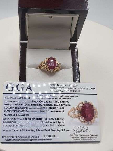 Very fine one Ruby 4.48 CW ring in silver 14k gold plated