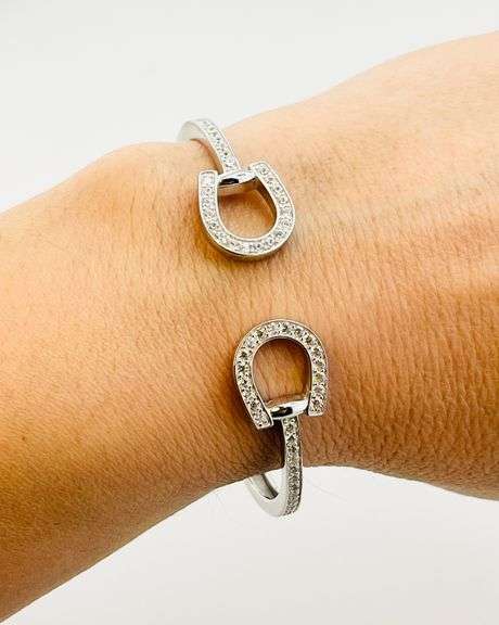 925 Sterling Silver Two Horsebit Motifs With End Design As Half Saddle Details Bangle