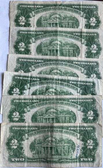 Two 1928 D & Four 1928 G Red Seal $ 2 Us Notes