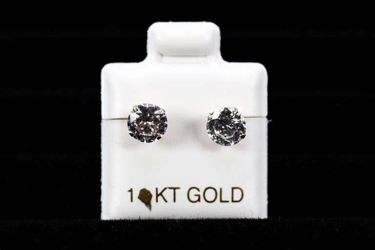 10k Yellow Gold 6mm Round Clear CZ Solitaire Stud Earrings