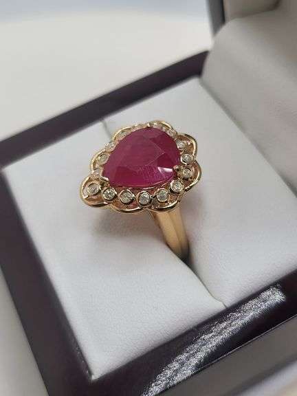 Very fine one Ruby 4.54 CW ring in silver 14k gold plated with diamond accent