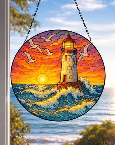 Lighthouse Stained Glass Window Hanging Sun Catcher