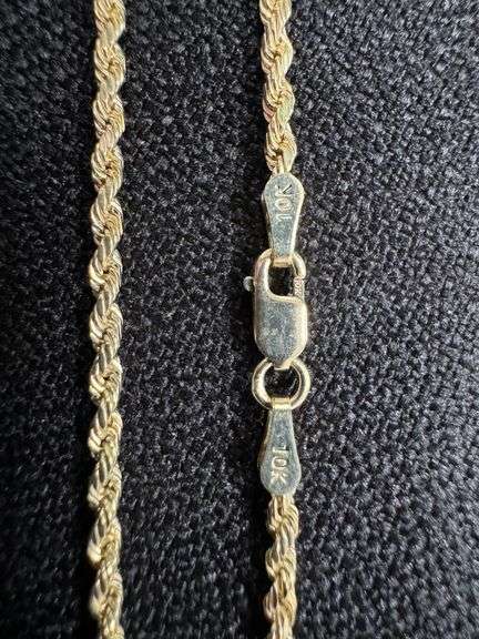 10k Yellow Gold-Hollow Diamond-Cut Rope Chain 1.9mm Necklace 18"