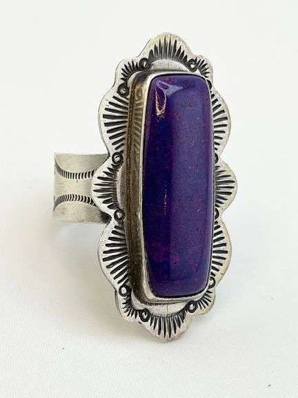 Vintage 925 Sterling Silver Rooki K.C Cook Purple Charoite Navajo Ring