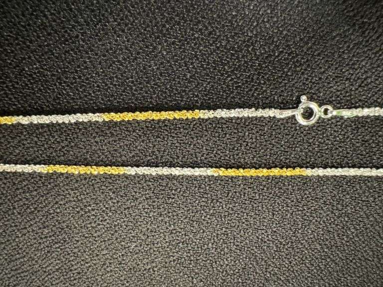 Sterling Silver Margarita Roc Chain Two Tone 14k Yellow Gold Plating 24" Necklace