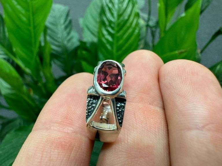 Sterling Silver Gemstone Natural Garnet Ring Size 10