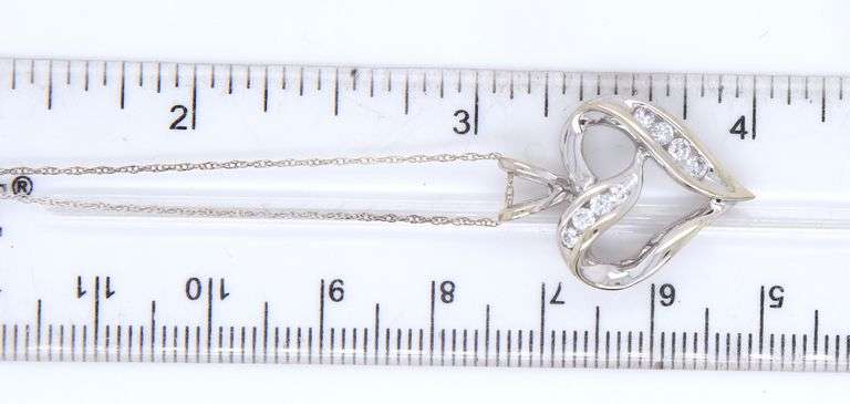 10kt White Gold Open Heart Shaped Diamond Pendant on Chain
