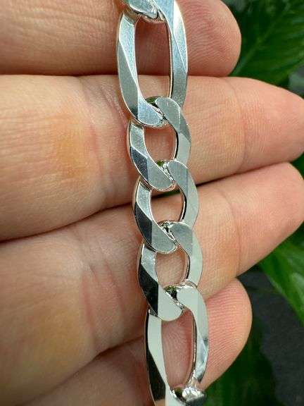 Men's 9.7mm Solid .925 Sterling Silver Flat Figaro Chain Link Italy Necklace 24"