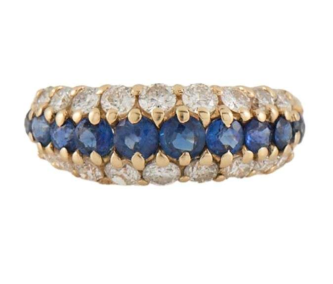 0.95ctw Diamonds and 1.00ctw Sapphire Dome Band Ring in 14K