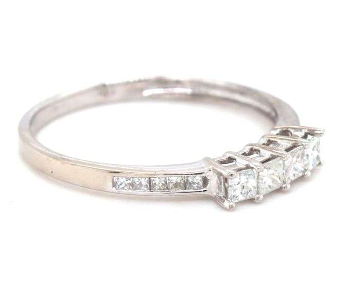14kt White gold princess cut channel set diamond band