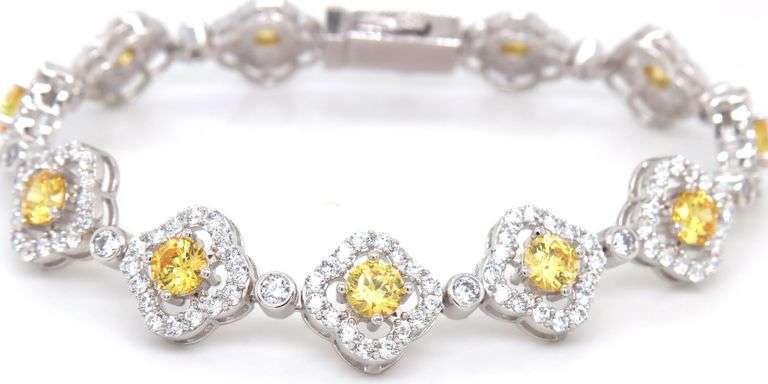 925 Sterling silver flower link cubic zirconia bracelet