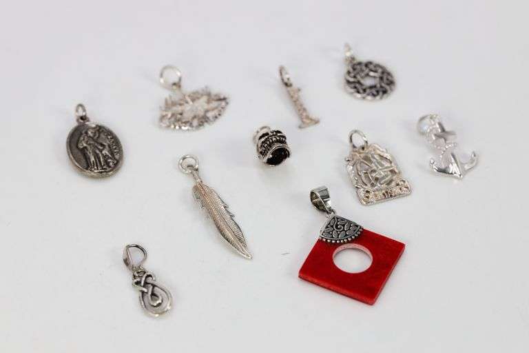 Sterling Silver Curated Pendant Assortment Various Sizes & Styles (10 Pendant Lot)