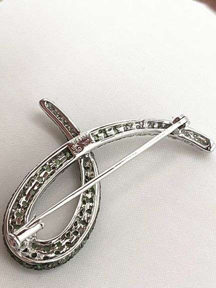 18KT White Gold Le Vian Diamond & Tsavorite Brooch