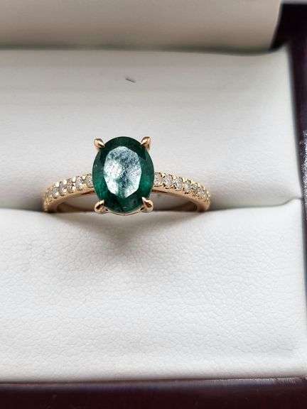 Very fine one Emerald ring in silver 14k gold plated with diamond accent