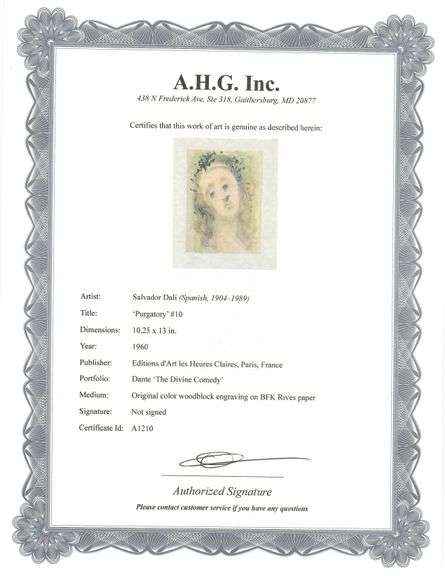 Highly Collectible Salvador Dali Original Color Engraving from The Divine Comedy