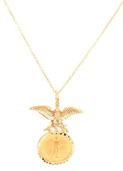 1/10th oz Eagle in Eagle pendant frame on chain