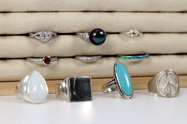 Sterling Silver .925 Curated Lot of 10 Rings Various Sizes & Styles