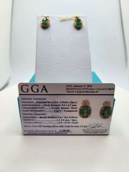 Magnificent pair earring Emerald and diamond in Silver – GGA Certified