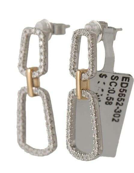 New 0.58ctw Diamond Open Geometric Two Tone Drop Earrings in 14K