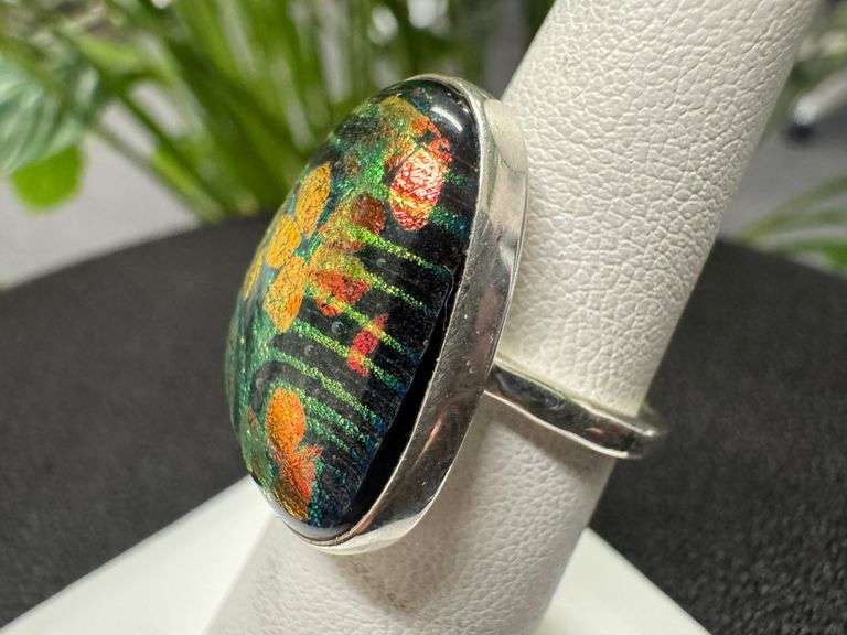 Sterling Silver 925 One of a Kind Dichroic Glass Ring Size 6