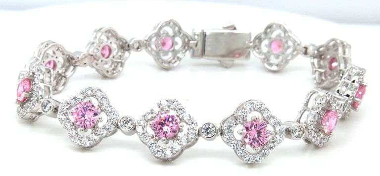 925 Sterling silver flower link cubic zirconia bracelet