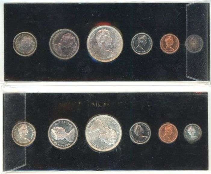 2 Beautiful 6-pc 1967 Canada SILVER Year Set in custom holders