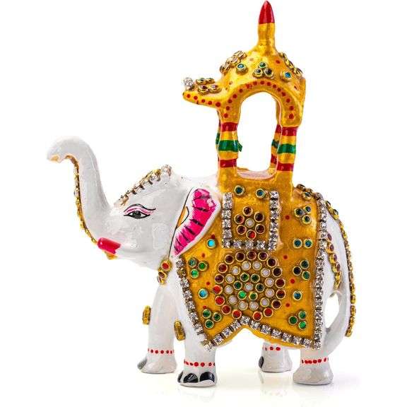 Minakari White Elephant with Howdah Hand-Painted