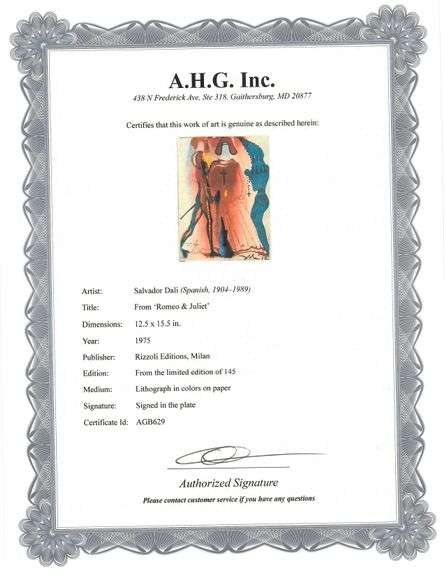 Original Salvador Dalí Lithograph from the Romeo & Juliet Rizzoli Edition, Milan 1975