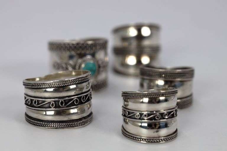 .925 Sterling Silver Handmade Bali Rings Lot of 5 Various Sizes & Styles