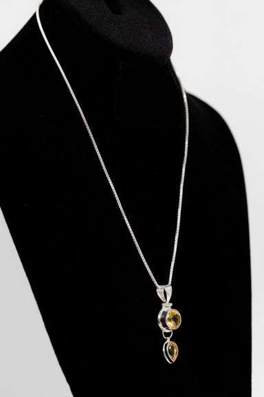 .925 Sterling Silver Necklace With Citrine Pendant